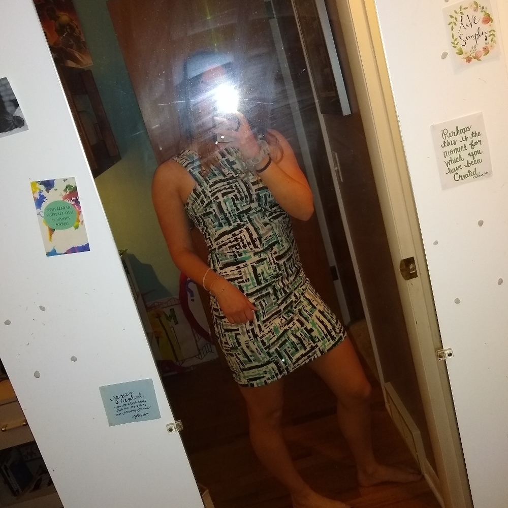 Bodycon dress, white blue and black